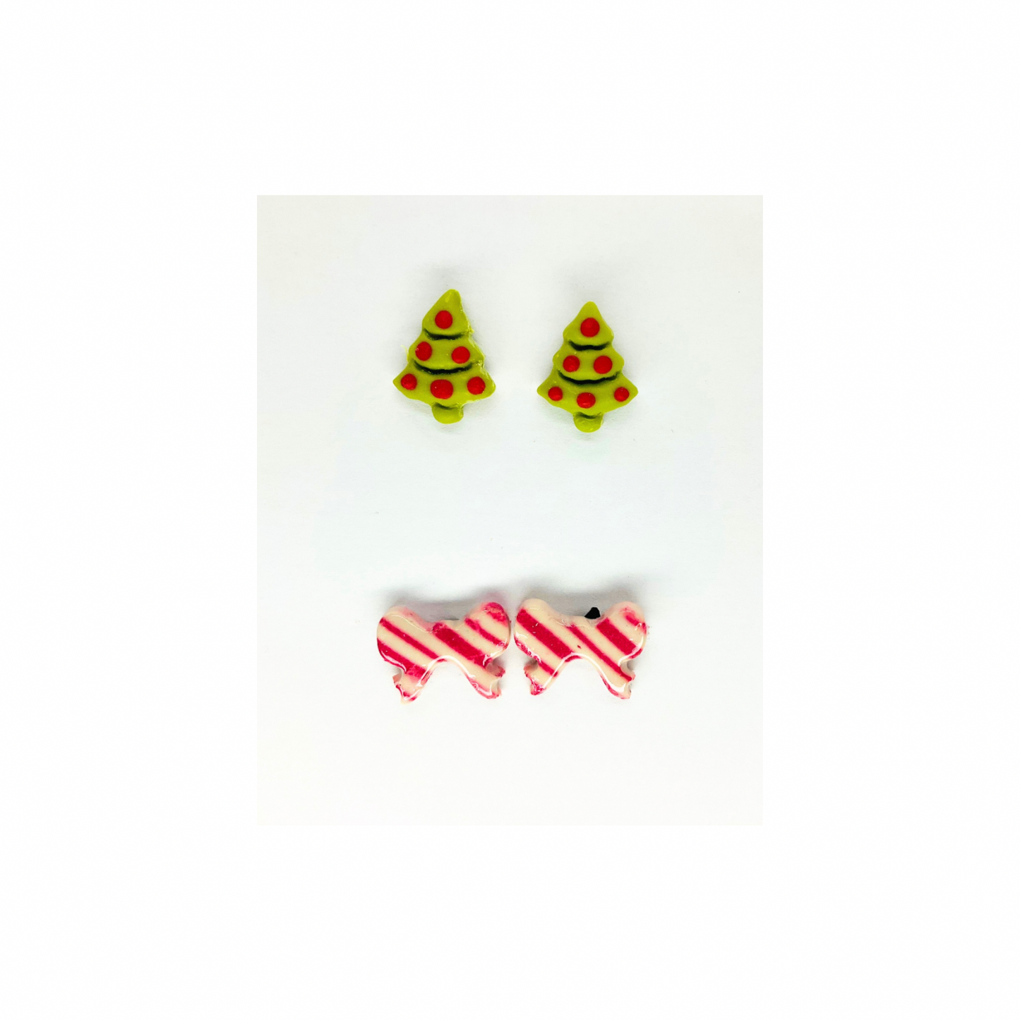 Stud Earrings Red Green Tree and Bow Decorative Jewelry for Holiday Gift, Gift for Women and Girls