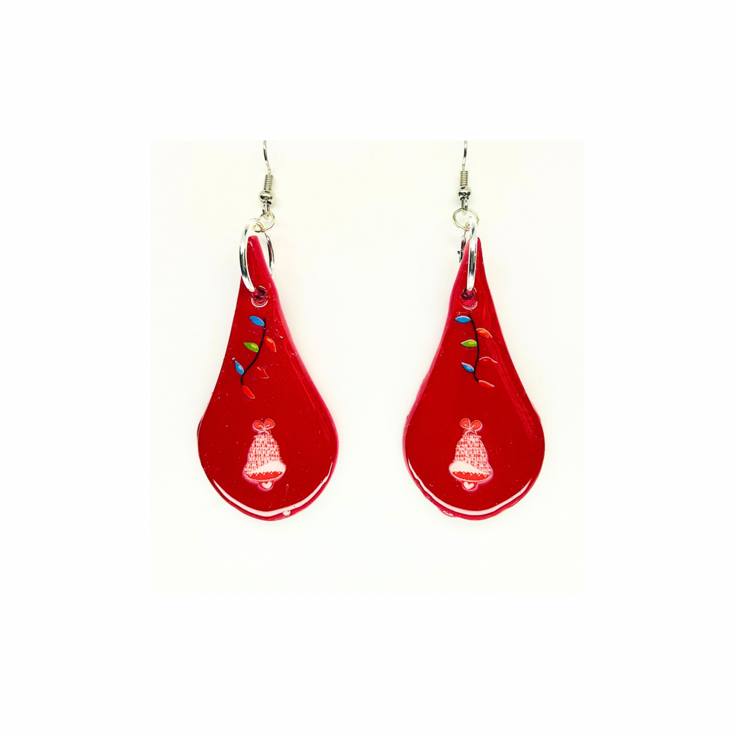 Christmas in July Collection Red Teardrop Dangle Earrings with Festive Design and Colorful Accents
