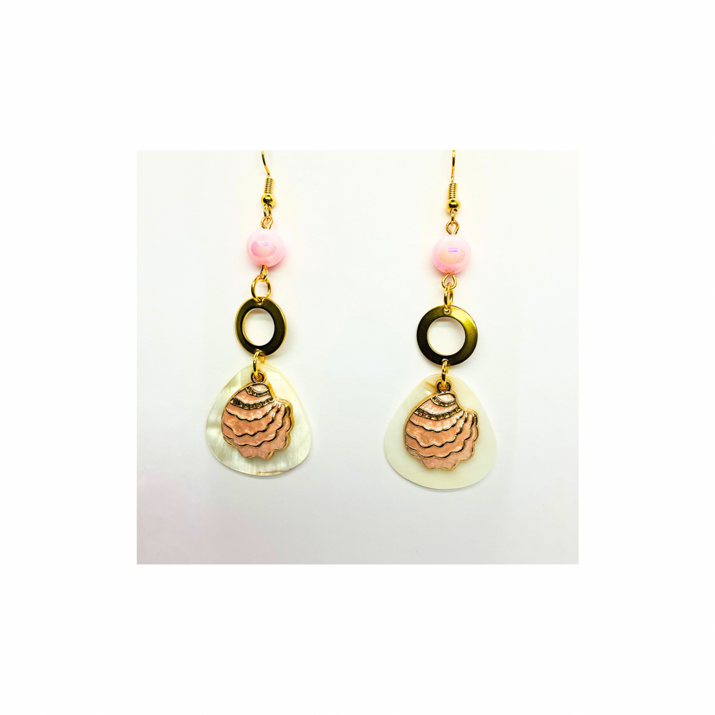 Pink Shell Collection Pink Shell with Bead Dangle Earrings for Female Fashion Accessories