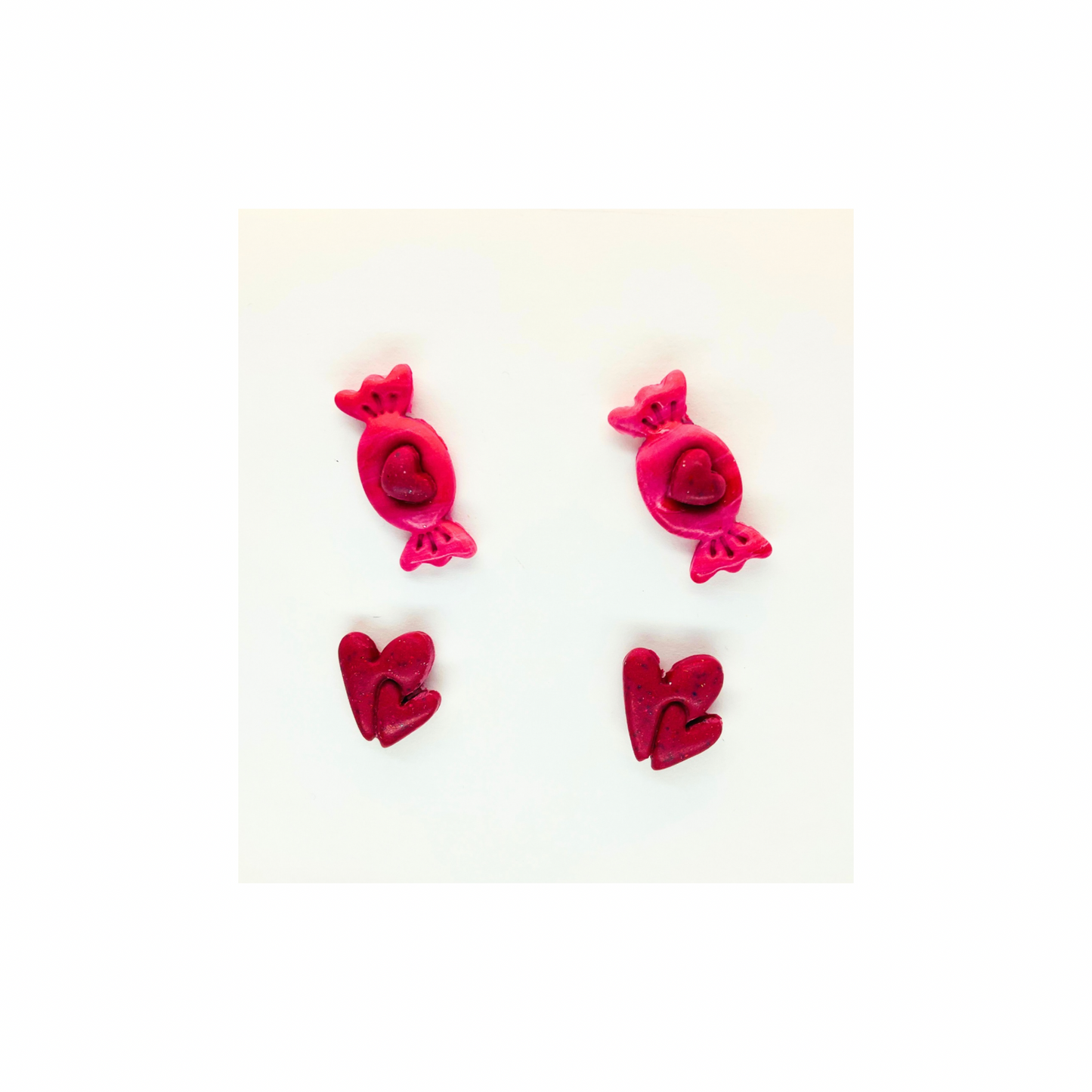 Pink Heart Wrapped Candy and Double Heart Stud Earrings-Crafting By BB