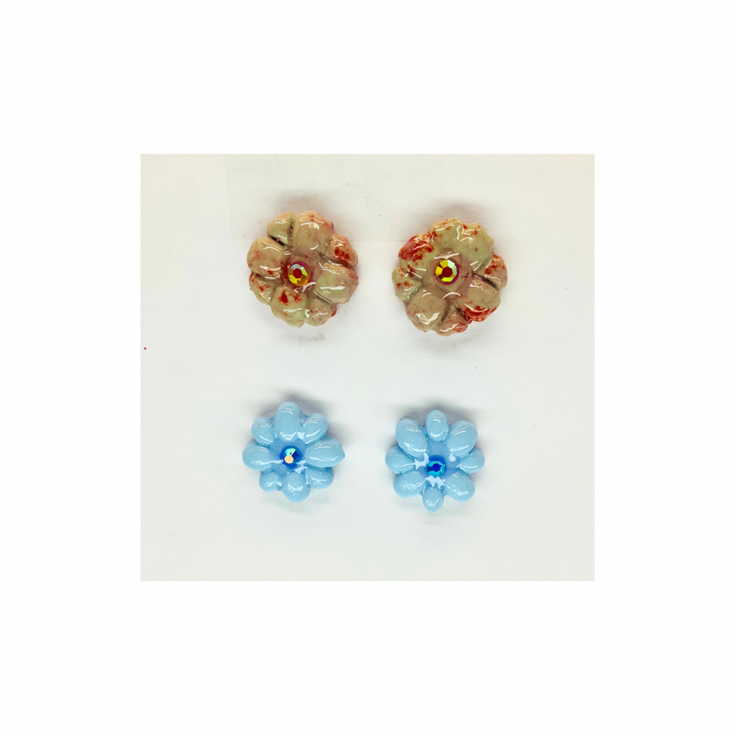 Blue and Beige Flower Stud Earrings-Crafting By BB