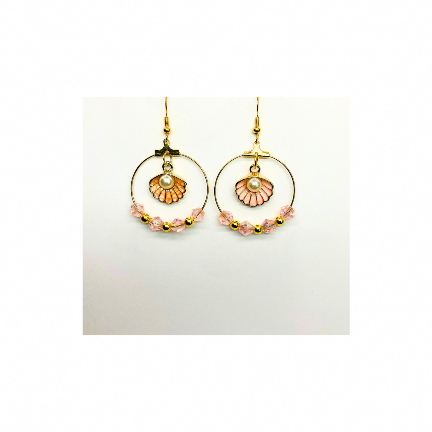 Pink Shell Collection Round Crystal Beads with Shell Dangle Earring for Female Fashion Jewelry Accessories