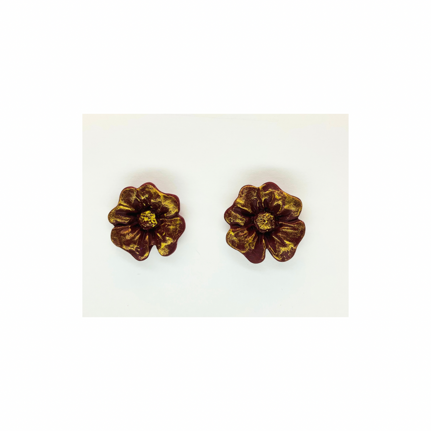 Burgundy and Gold Flower Stud Earrings-Crafting By BB