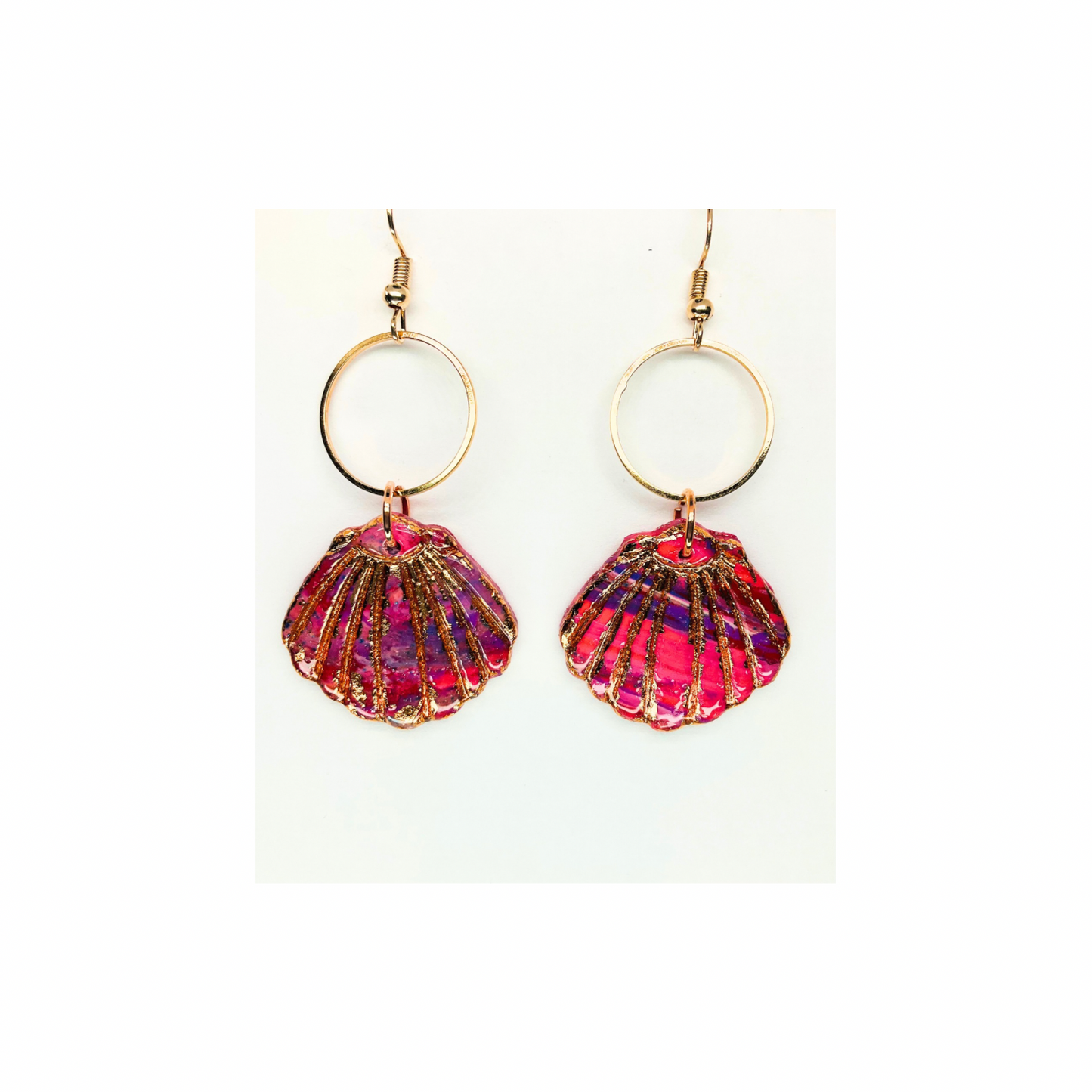 Rose Gold Collection Shell Shape Dangle Earring for Female - Pink and Purple Design with Circular Frame