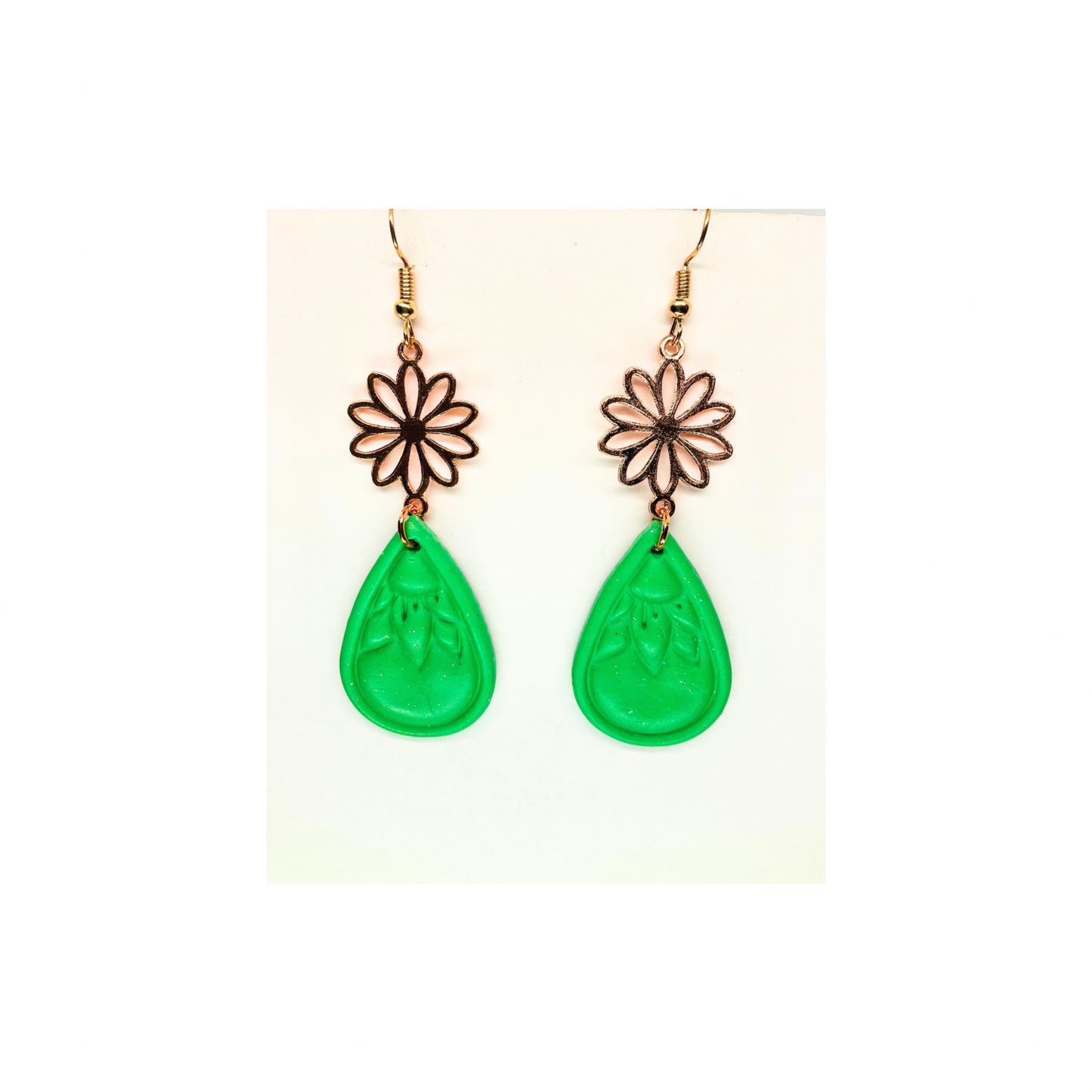 Green Sunflower Teardrop with Rose Gold Dangle Earrings for Female Fashion Accessories