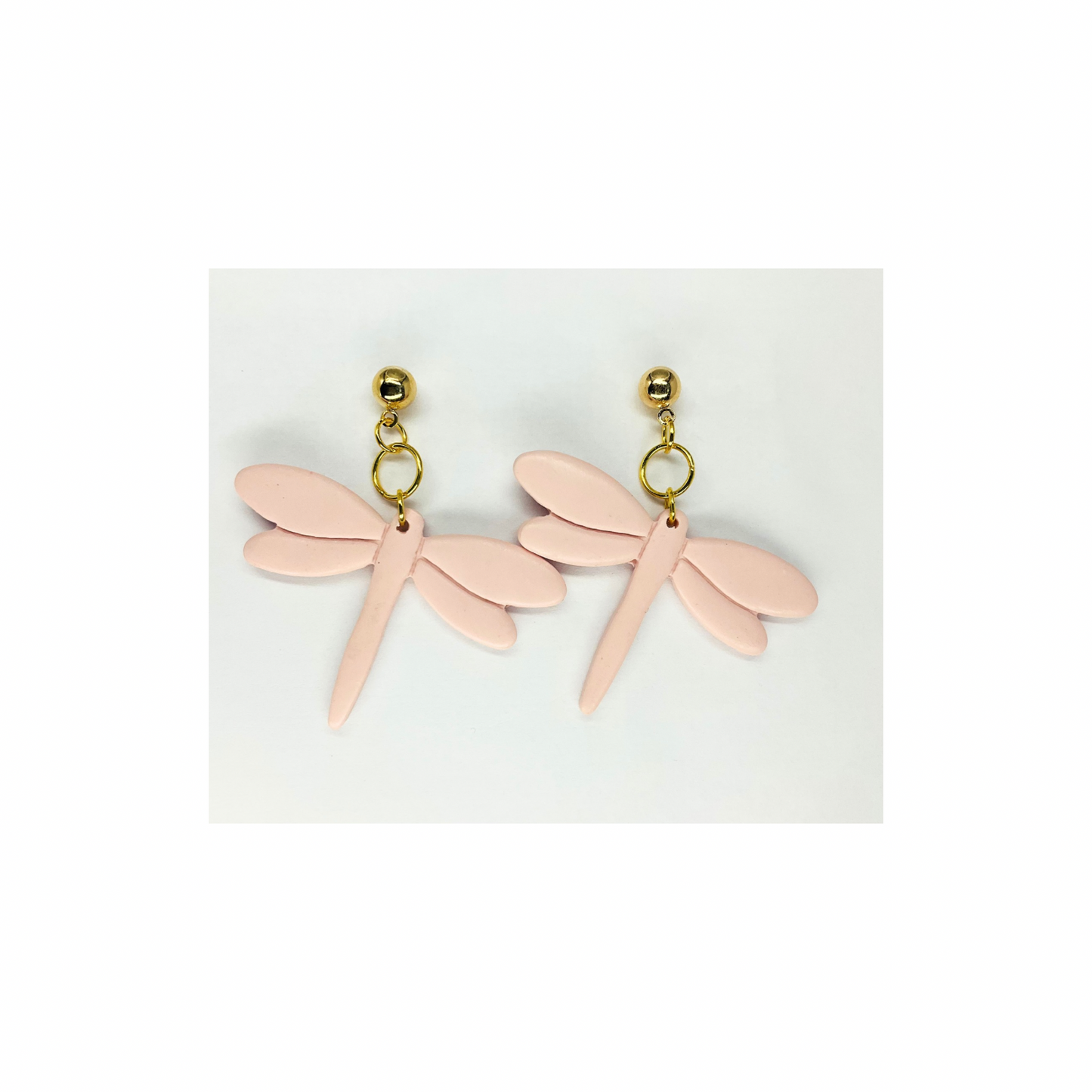 Pink Dragonfly Dangle with Gold Ball Stud Earrings-Crafting By BB