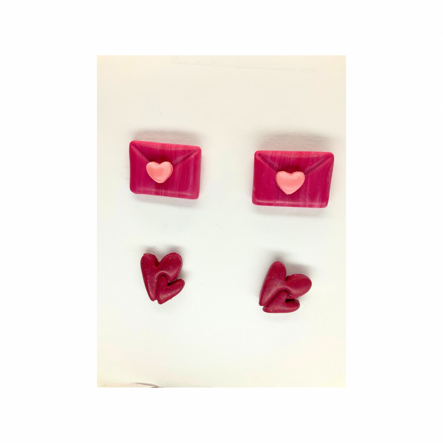 Pink Envelope and pink Double Heart Stud Earrings-Crafting By BB