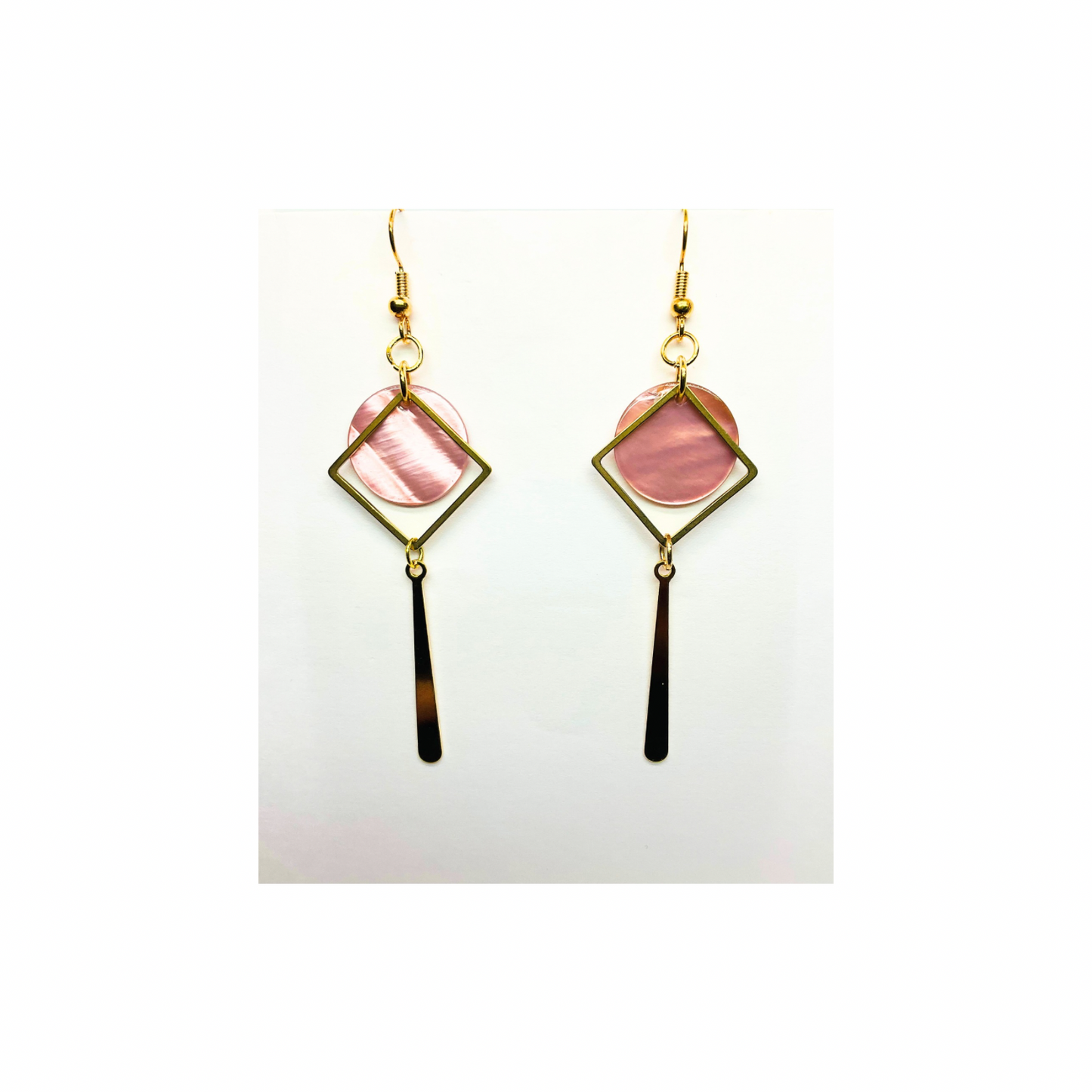 Pink Shell Collection Pink Circle with Gold Accent Dangle Earrings - Geometric Design & Elegant Pink Shell Accents