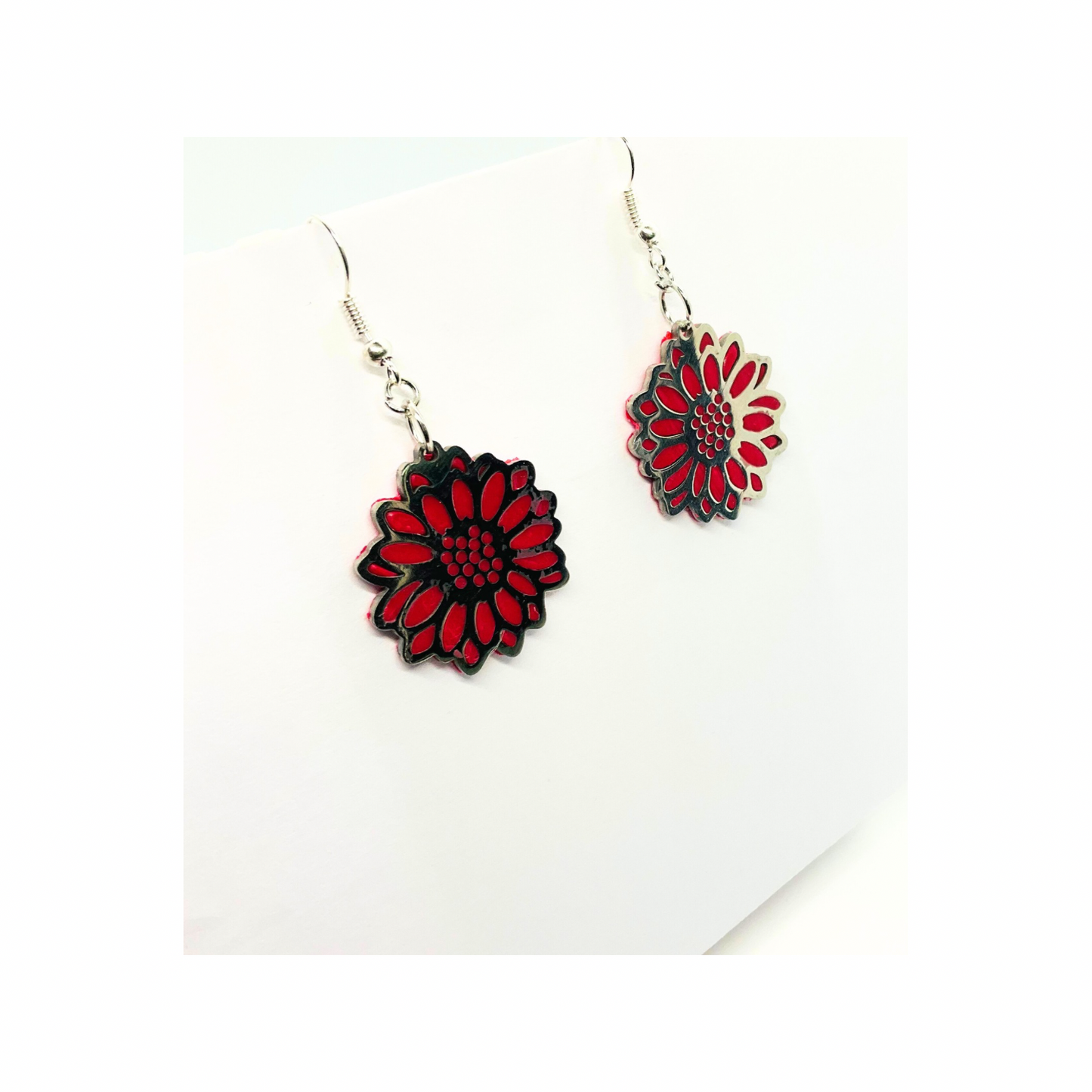 Cherry Blossom Pink Sunflower with Silver Earrings