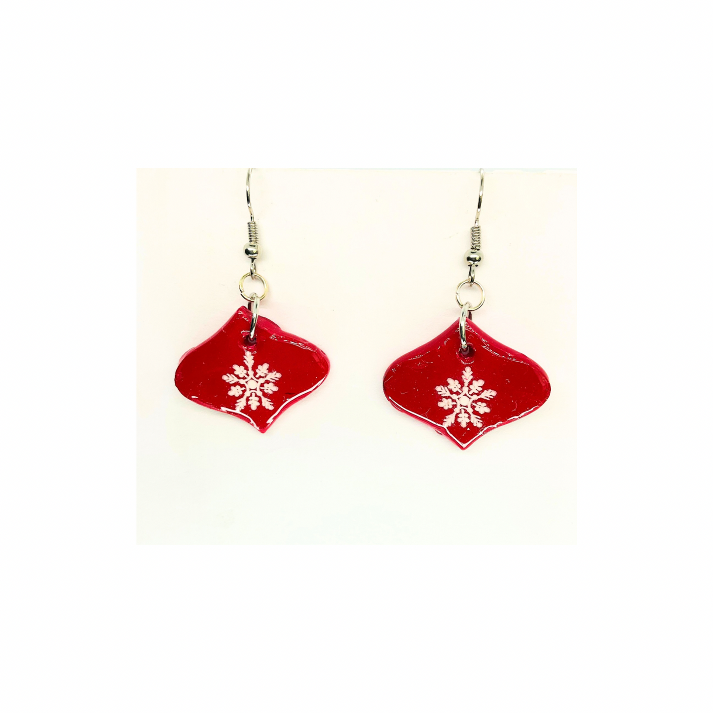 Christmas in July Collection Red Ornament with Snowflake Dangle Earrings - Festive Holiday Accessory
