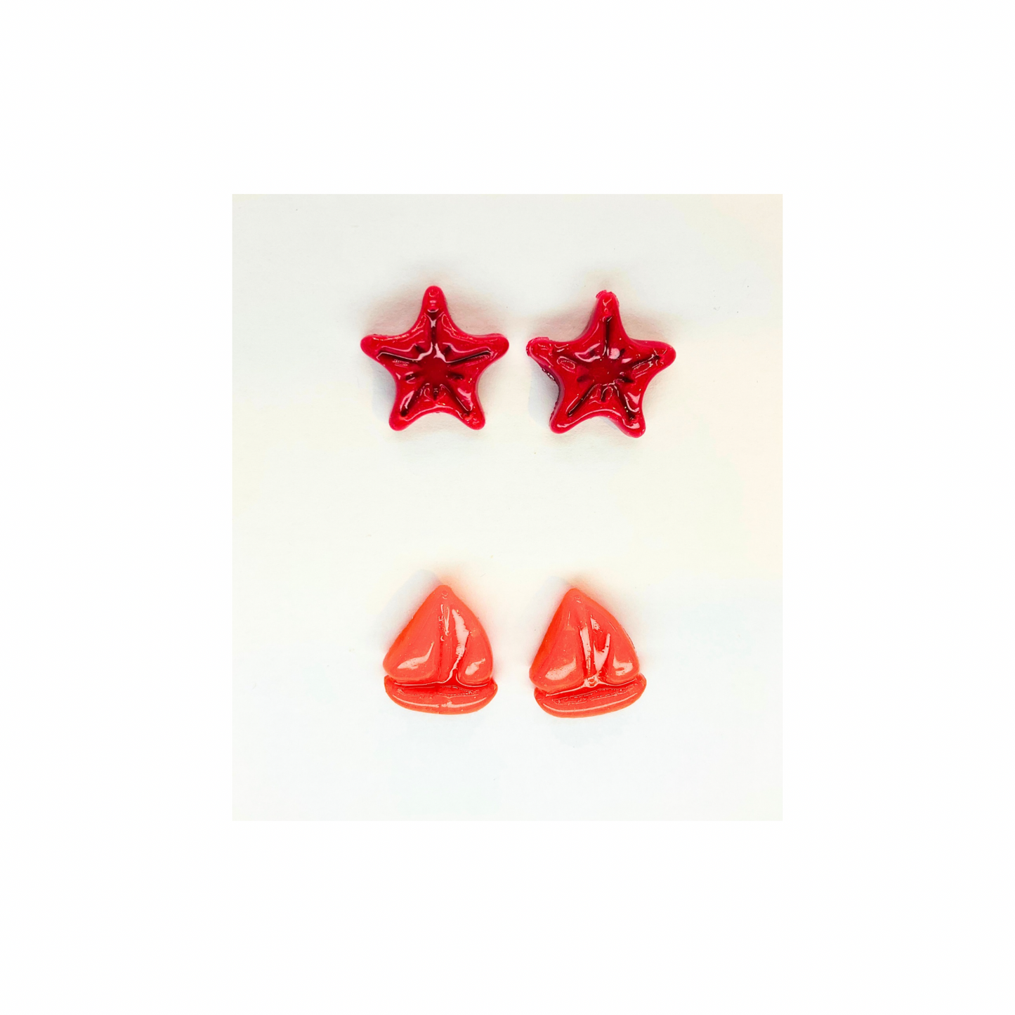 Mermaid Collection Pink Starfish and Orange Sailboat Stud Earrings
