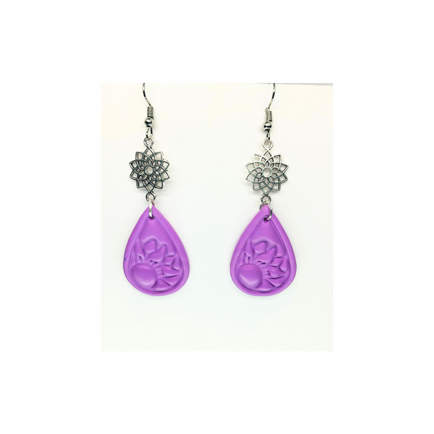 Lilac Pressed Sunflower Teardrop Dangle Earrings - Elegant Female Jewelry for Everyday Wear & Special Occasions