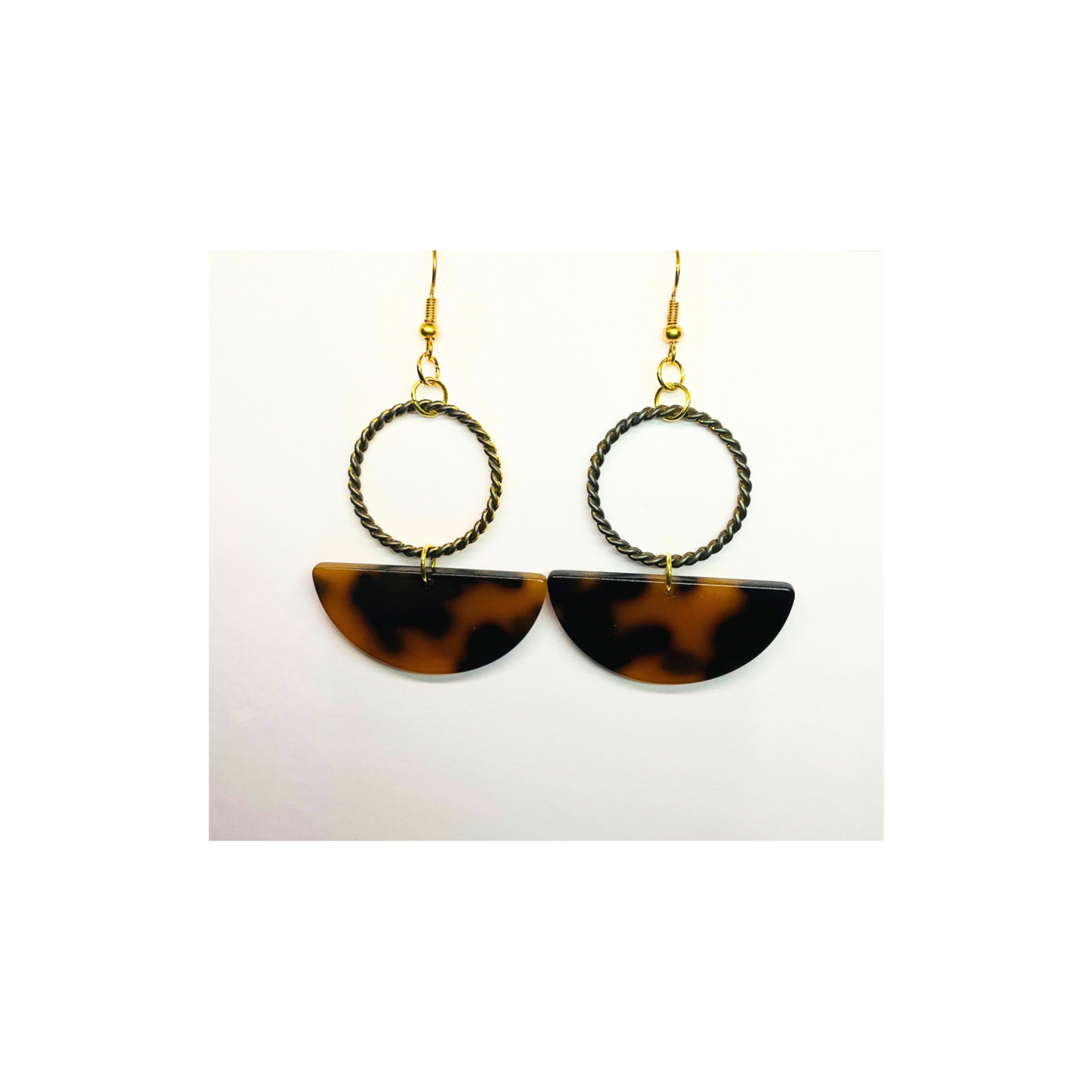 Tortoise Collection Dark Brown Half Moon Dangle Earring - Unique Modern Chic Design for Women's Fashion Jewelry