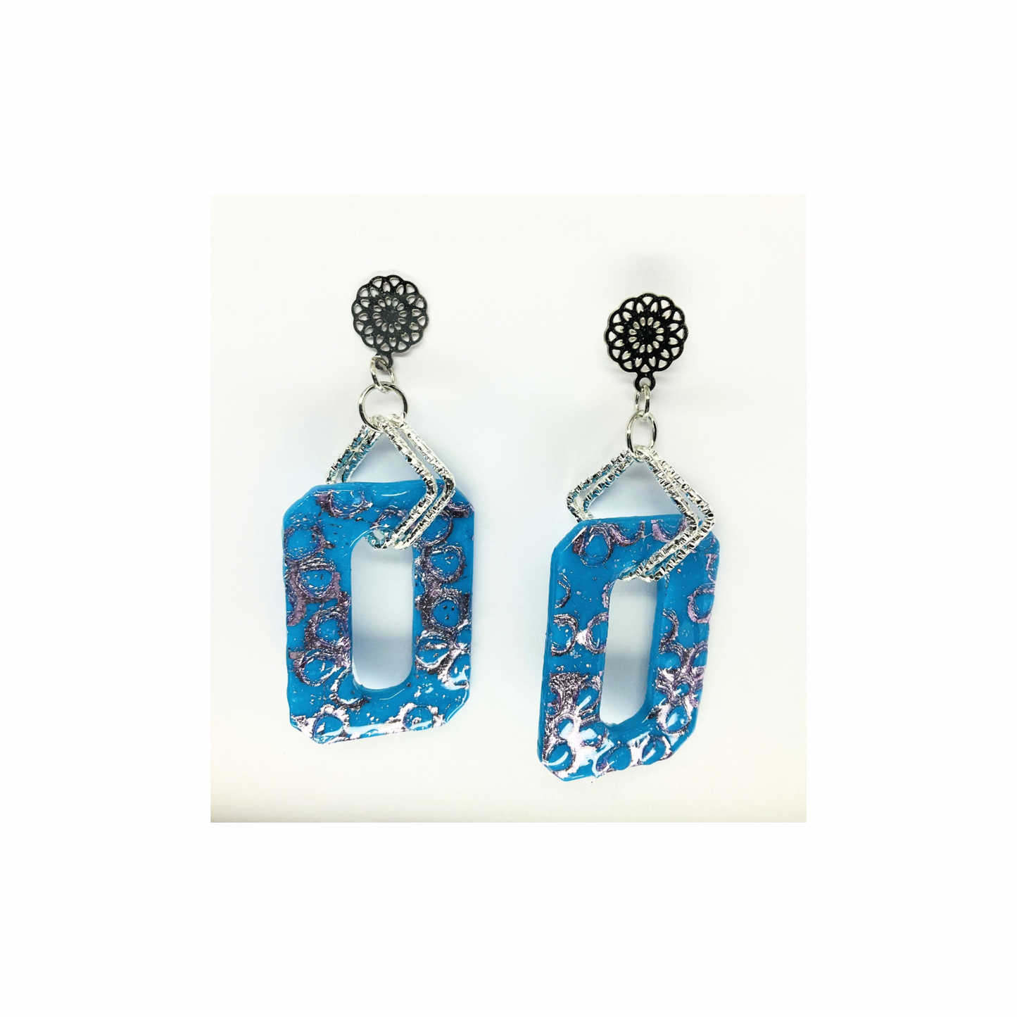 Azure Blue and Purple Dangle with Filigree Silver Stud Earring-Crafting By BB