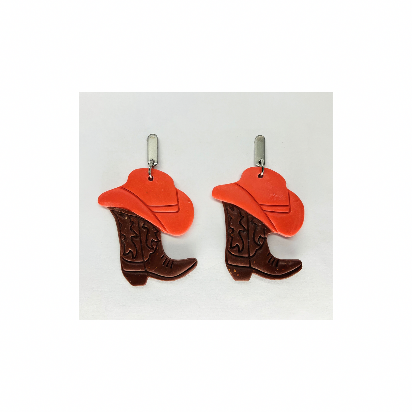Boots and Hat Western Dangle with Silver Bar Stud Earrings-Crafting By BB