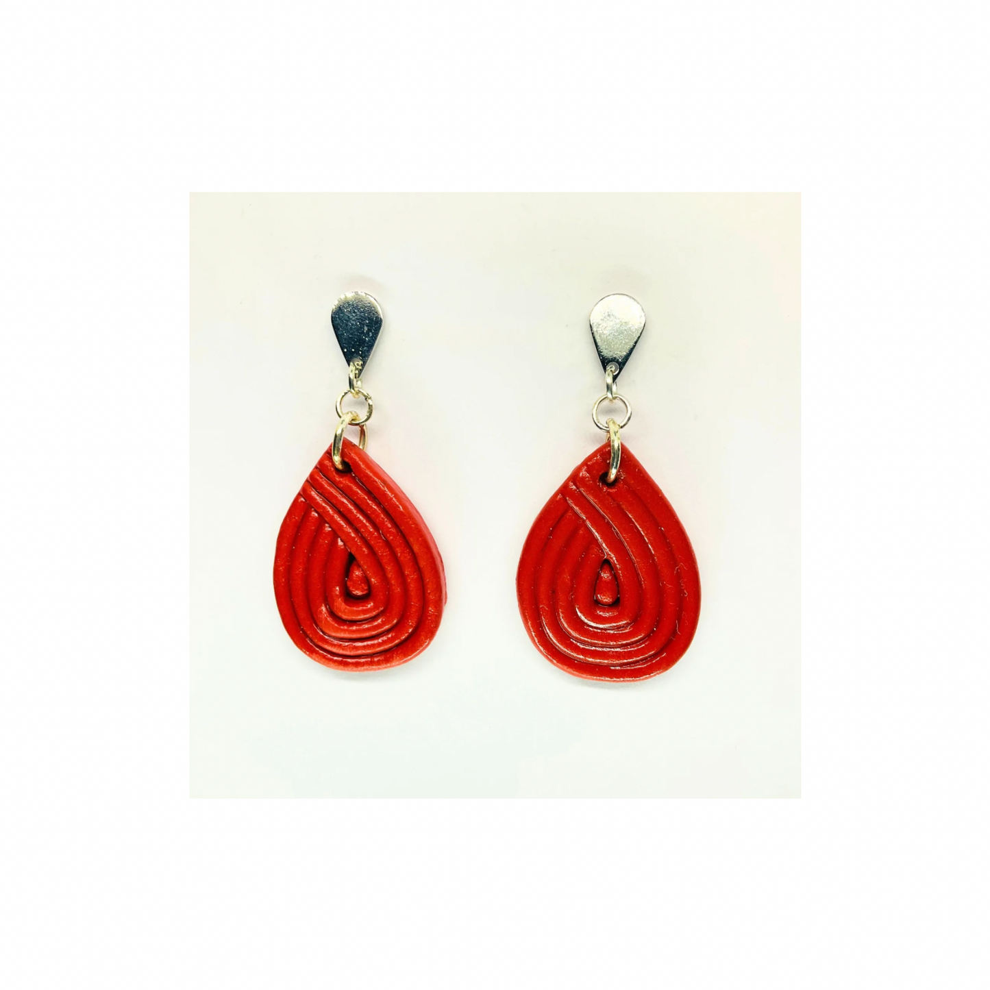 Fall Collection Sienna Teardrop with Silver Stud Dangle Earring Red Leather Design for Women