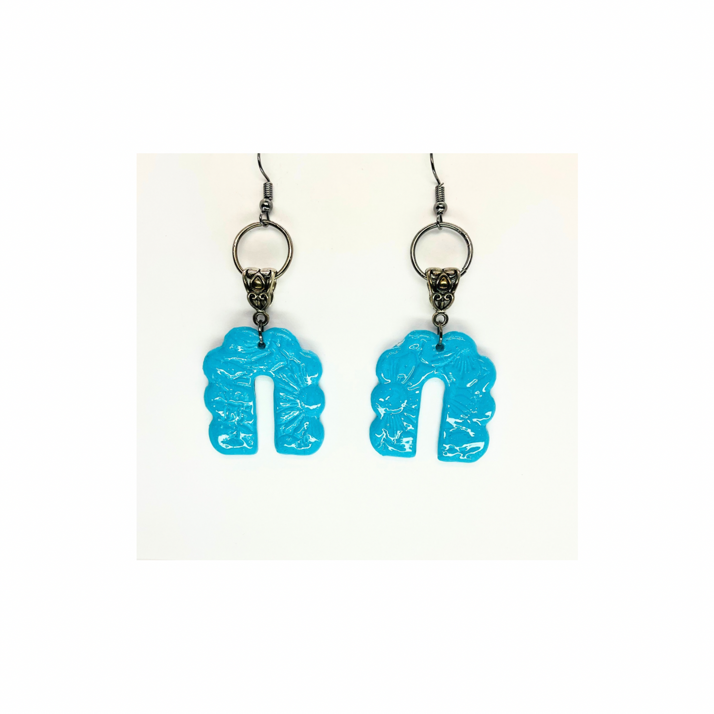 Turquoise Blue Horseshoe Shape on Tarnished Silver Dangle Earrings for Female Fashion Accessories