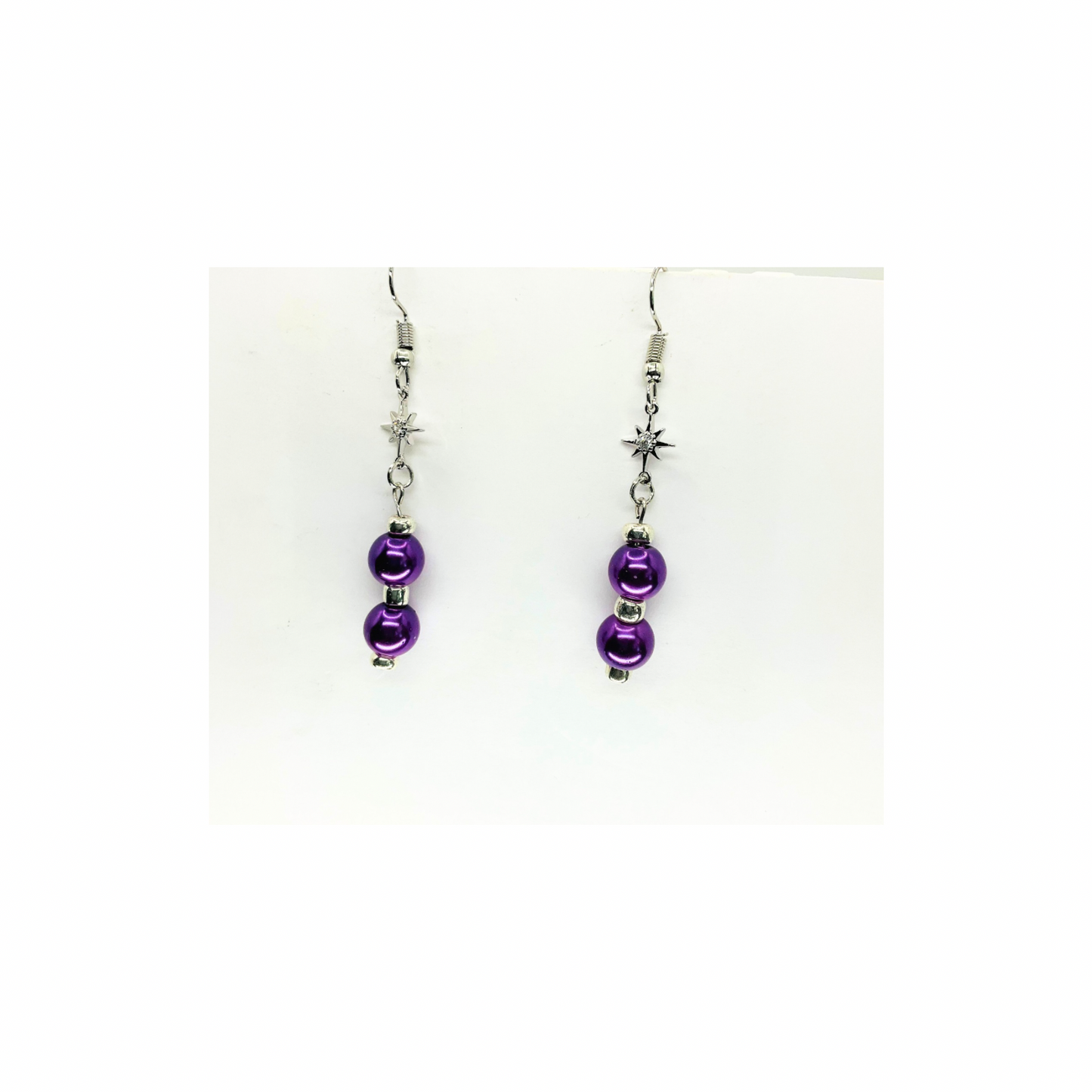Pearl, Purple, and Silver Beaded Dangle with Star Charm