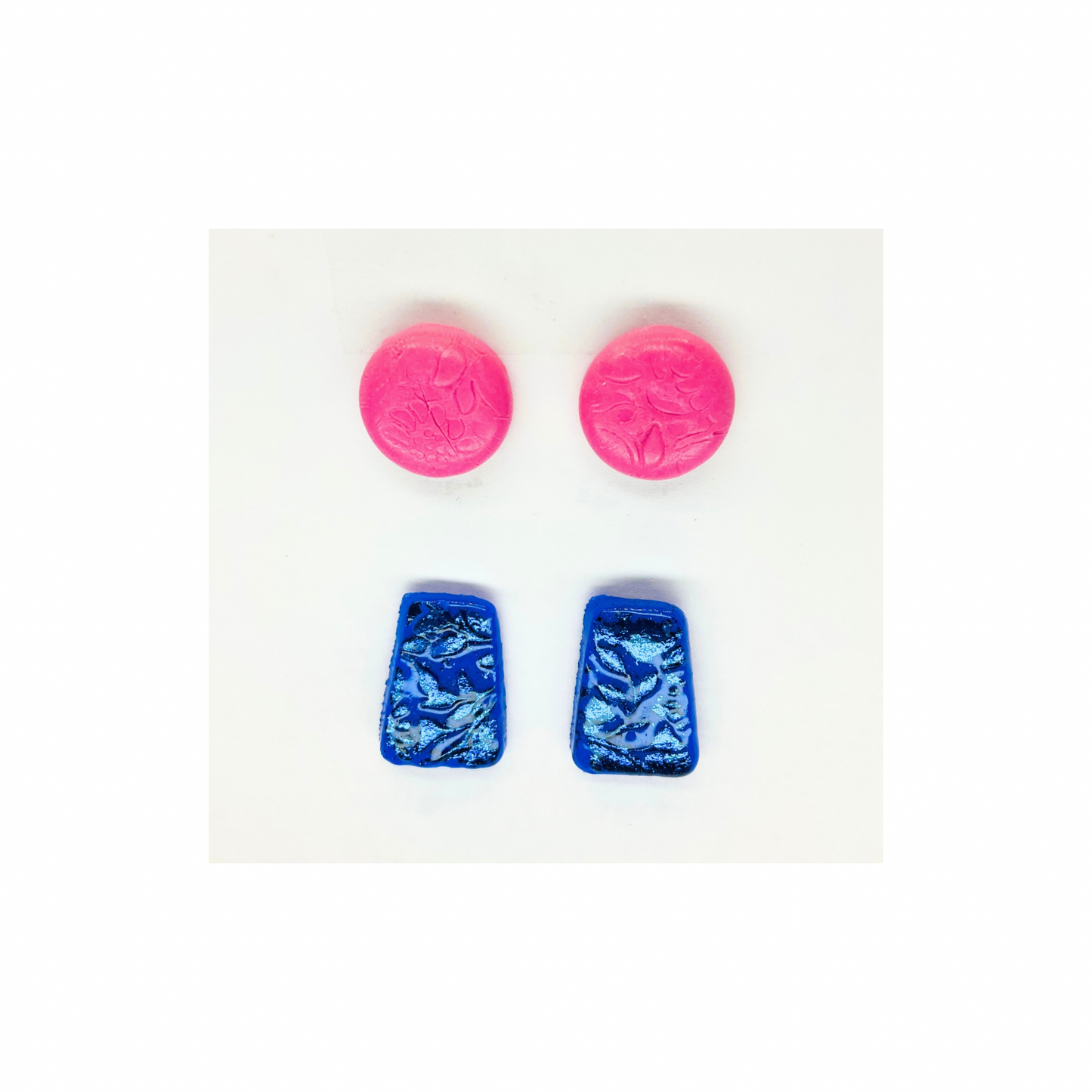 Pink Button and Sparkle Blue Stud Earrings-Crafting By BB