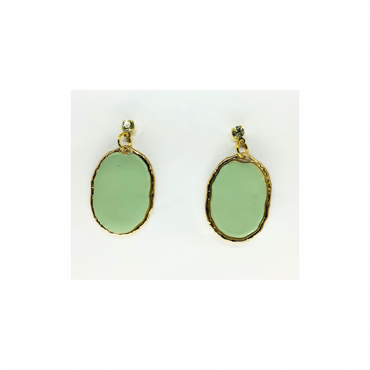 Mint Green Oval Dangle with Rhinestone Stud Earrings-Crafting By BB