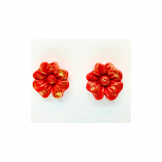Red and Gold Flower Stud Earrings