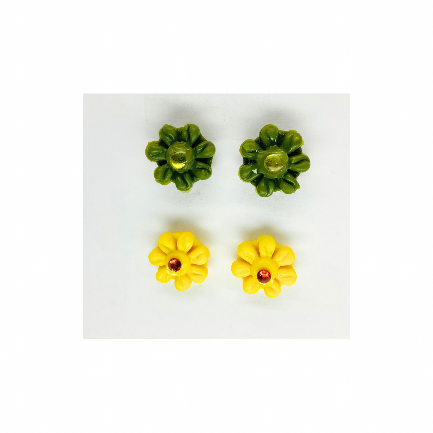 Yellow and Green Flower Stud Earrings-Crafting By BB