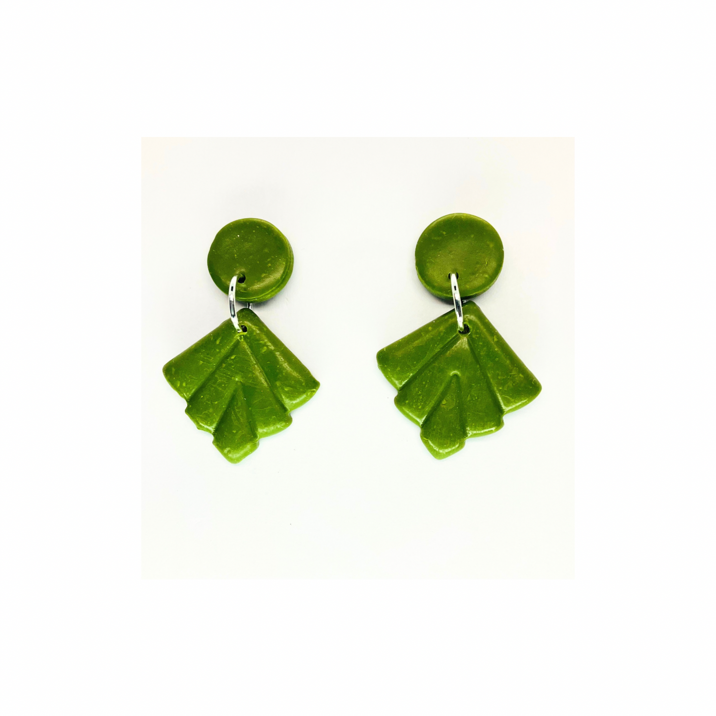 Fall Collection Green Leaf with Button Stud Dangle Earring - Unique Design Earrings for Fall Accessories
