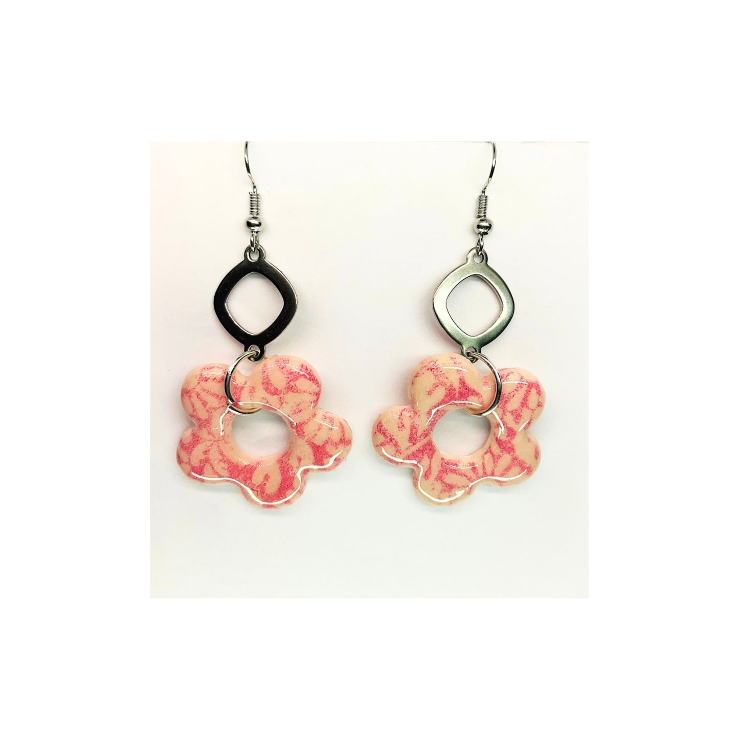 Beach Bloom Collection Pink Flower with Silver Dangle Earrings