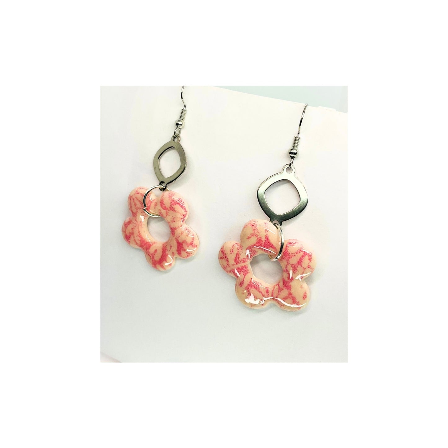 Beach Bloom Collection Pink Flower with Silver Dangle Earrings