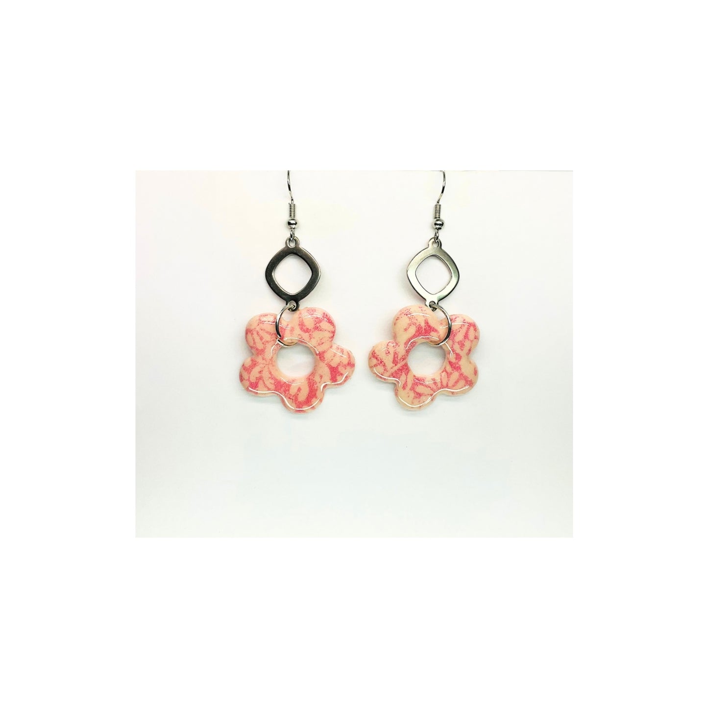 Beach Bloom Collection Pink Flower with Silver Dangle Earrings
