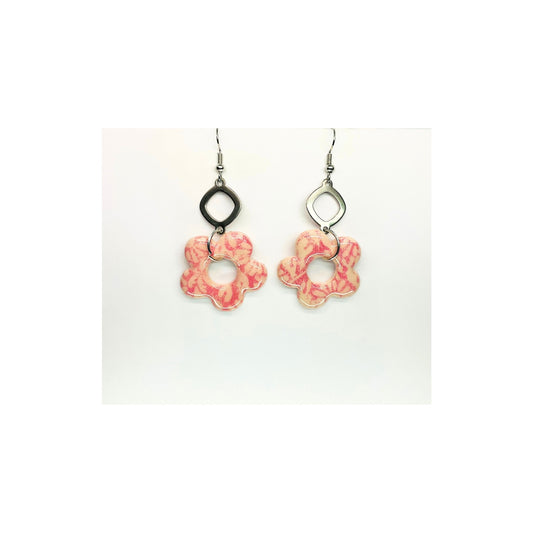 Beach Bloom Collection Pink Flower with Silver Dangle Earrings