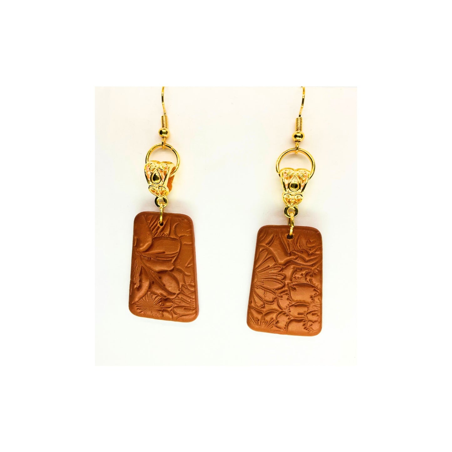 Leather Bronze Imprinted Dangle Earrings-Crafting By BB