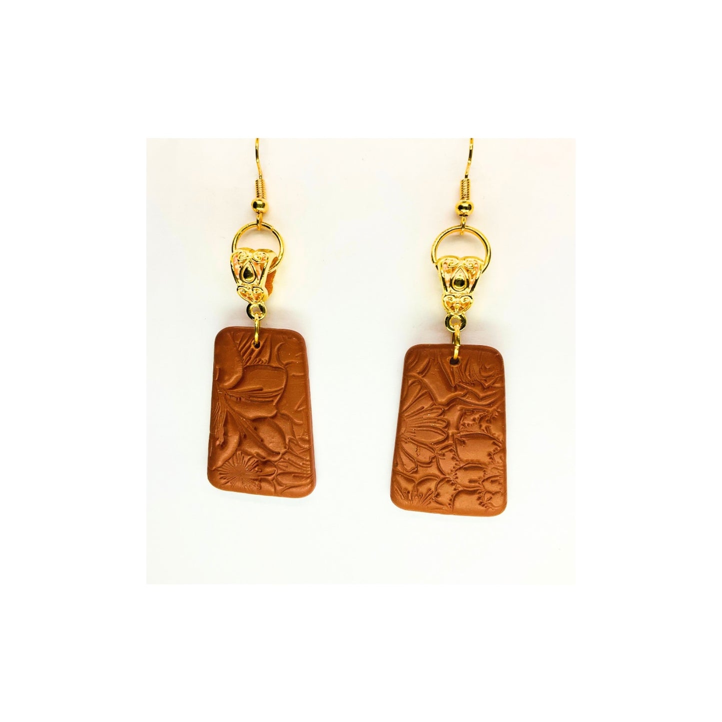 Leather Bronze Imprinted Dangle Earrings-Crafting By BB