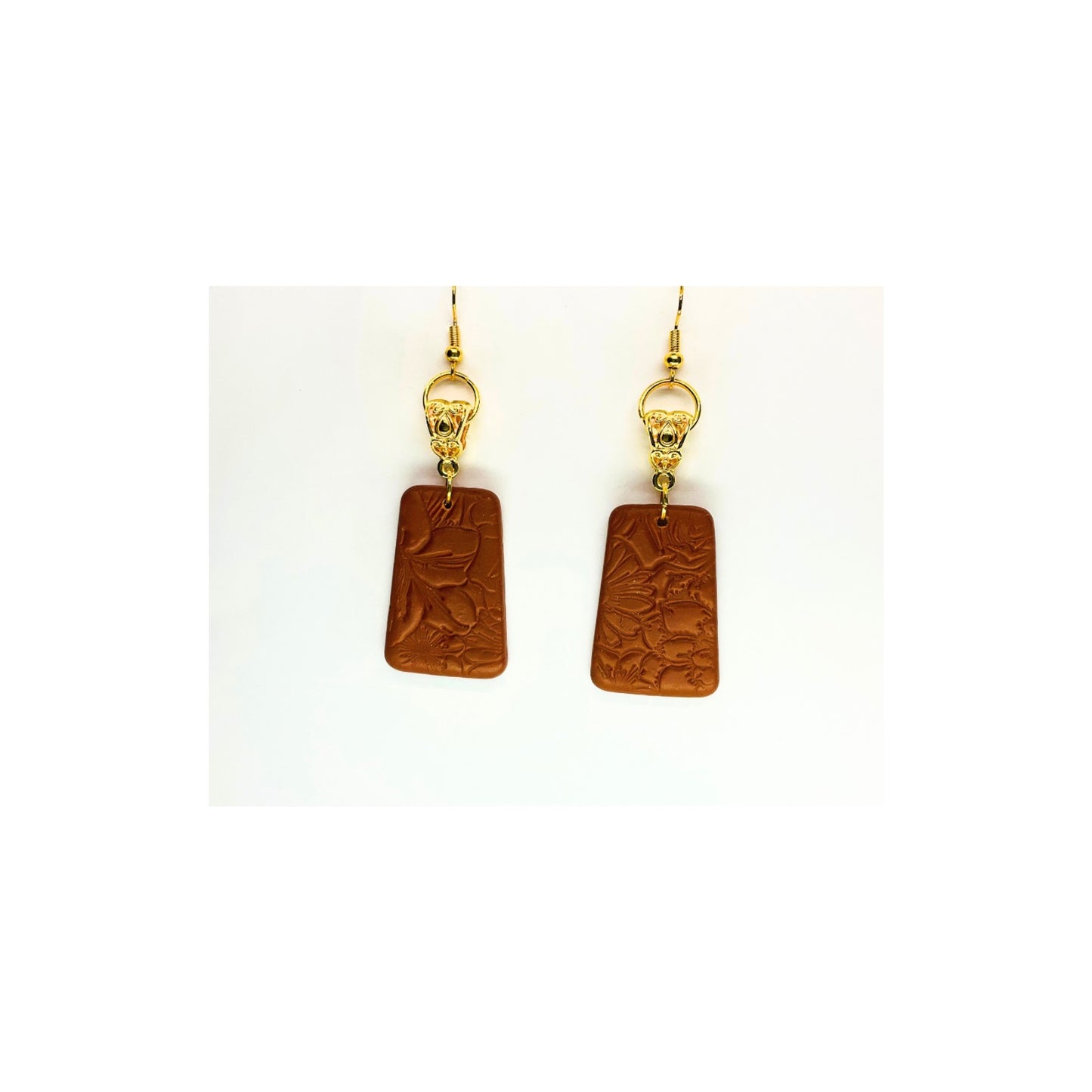 Leather Bronze Imprinted Dangle Earrings-Crafting By BB