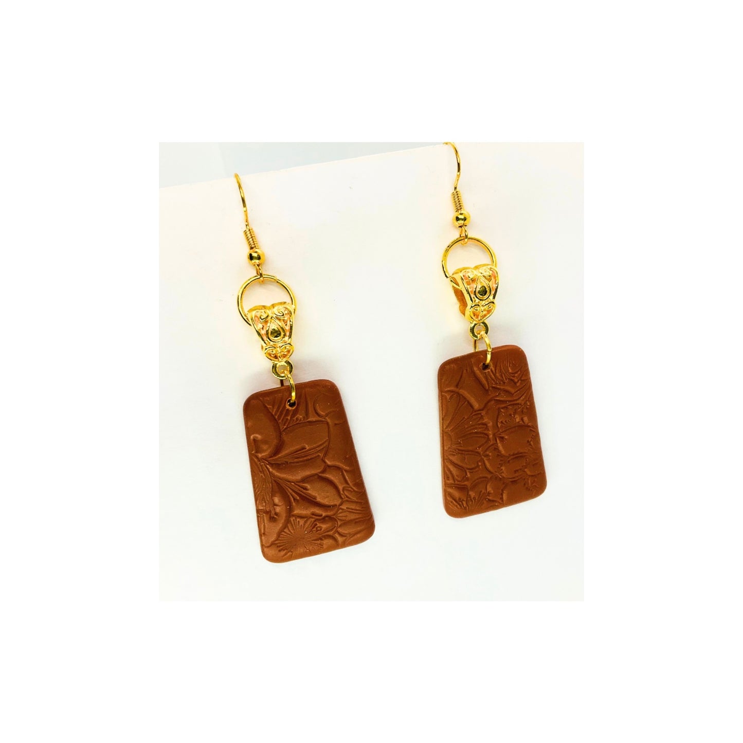 Leather Bronze Imprinted Dangle Earrings-Crafting By BB