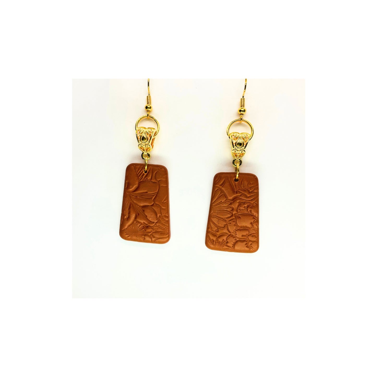 Leather Bronze Imprinted Dangle Earrings-Crafting By BB