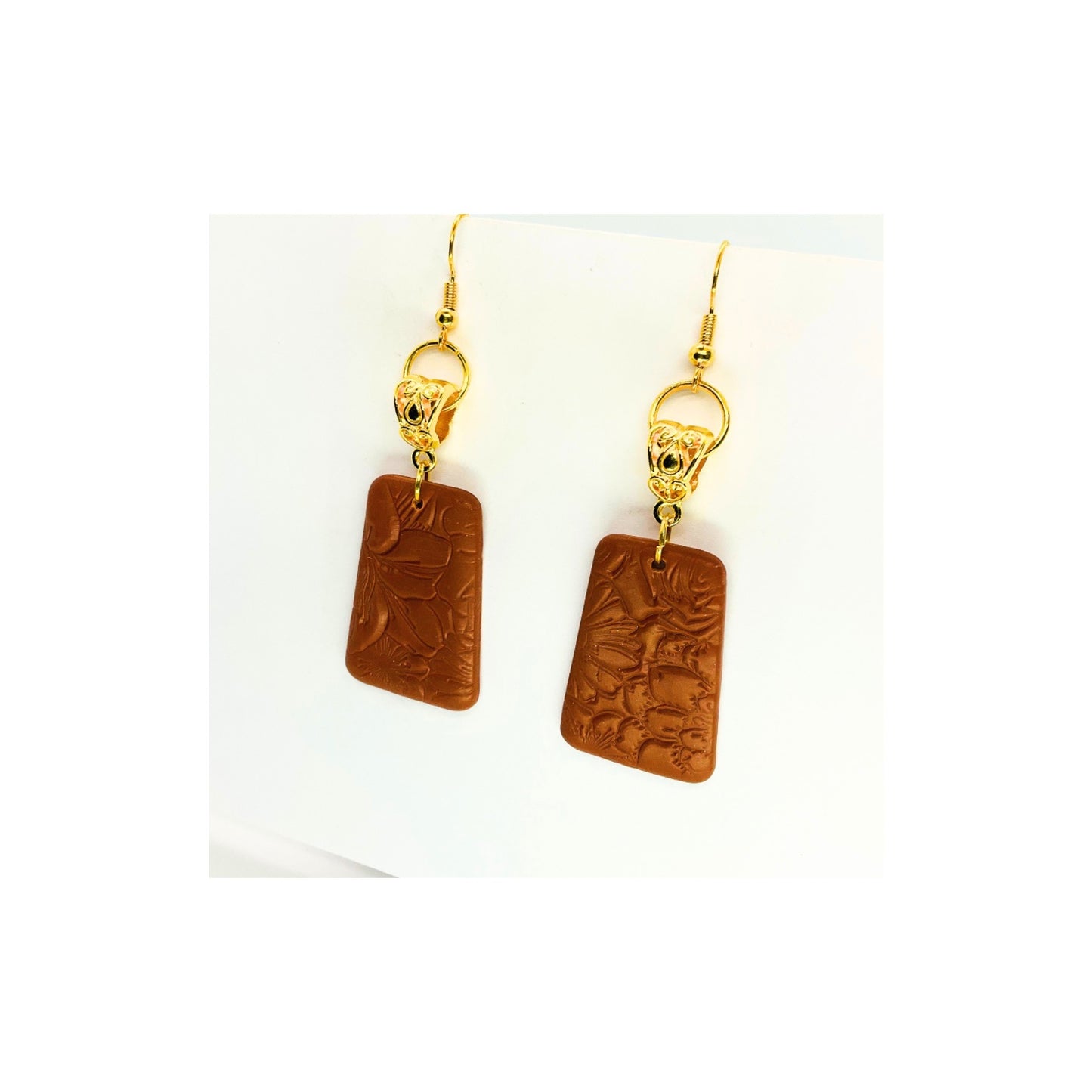 Leather Bronze Imprinted Dangle Earrings-Crafting By BB