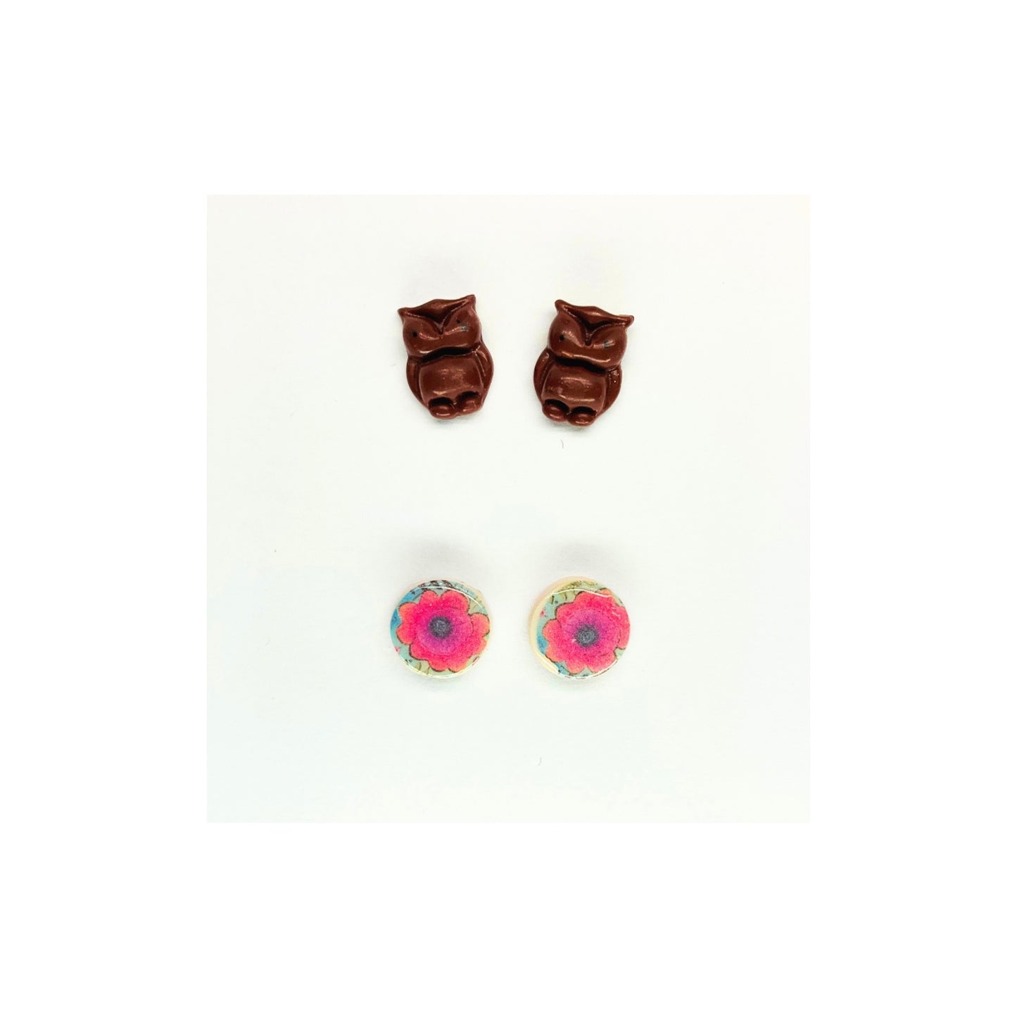 Owl and Pink Floral Stud Earrings-Crafting By BB
