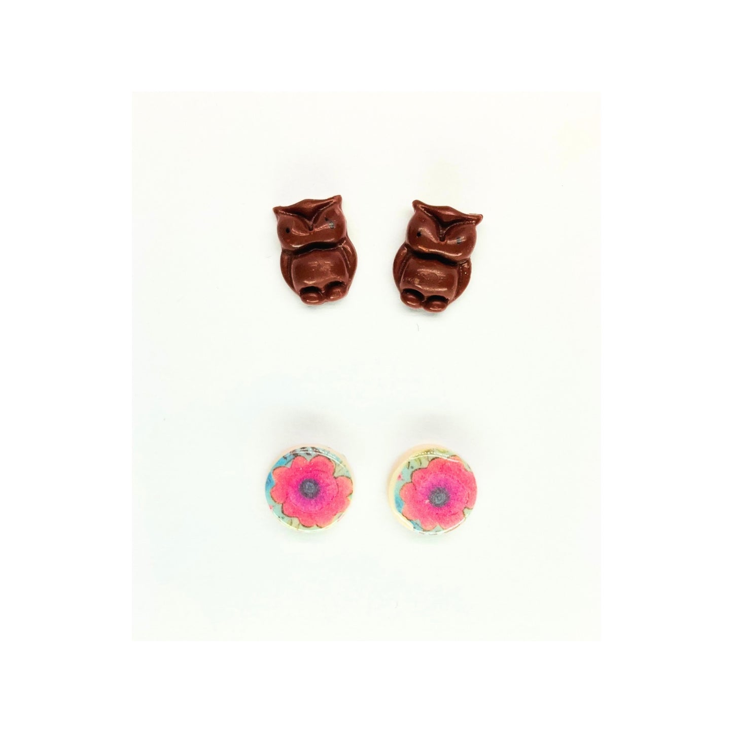 Owl and Pink Floral Stud Earrings-Crafting By BB