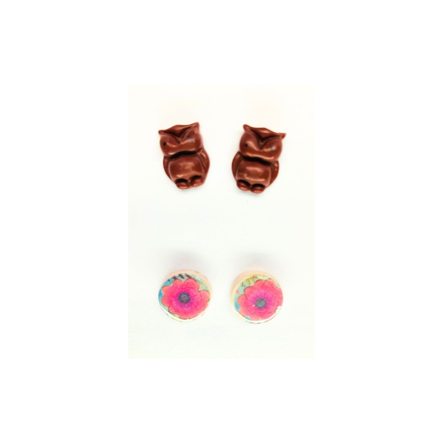 Owl and Pink Floral Stud Earrings-Crafting By BB