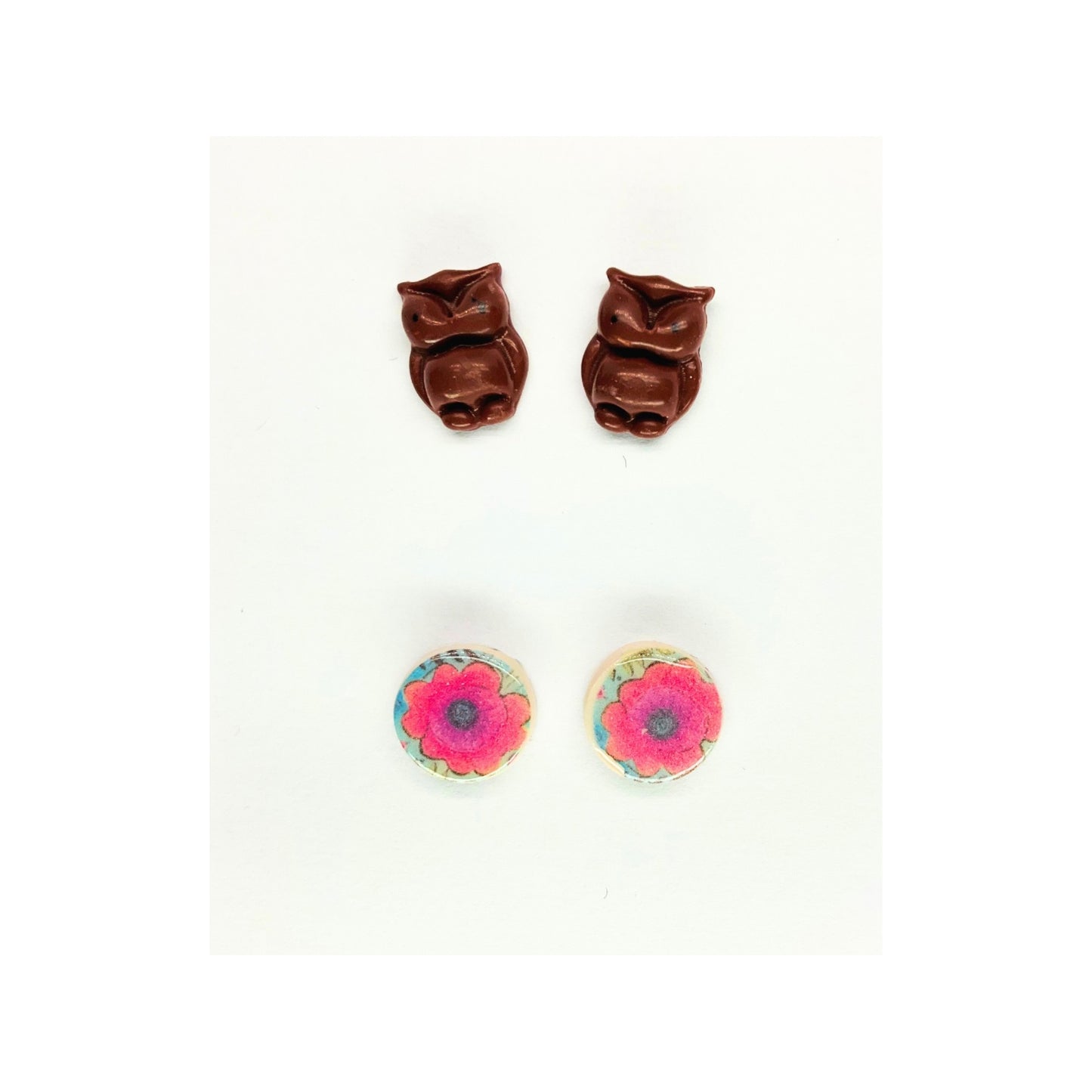 Owl and Pink Floral Stud Earrings-Crafting By BB