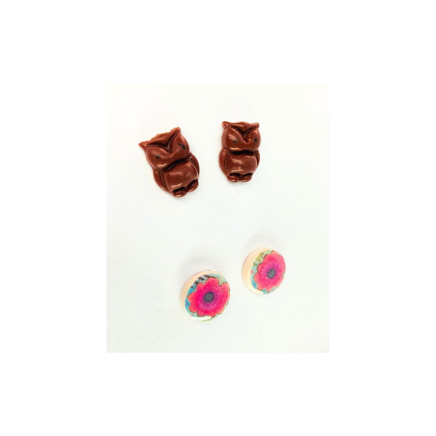 Owl and Pink Floral Stud Earrings-Crafting By BB