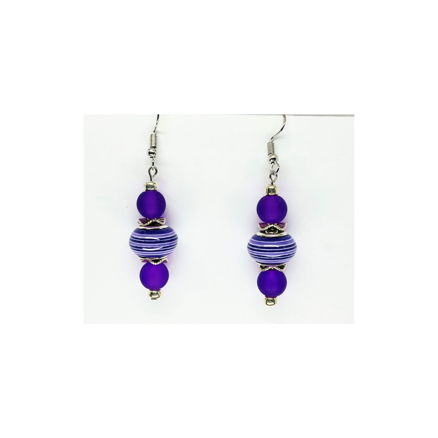 Purple Striped Bead Dangle Earring-Crafting By BB