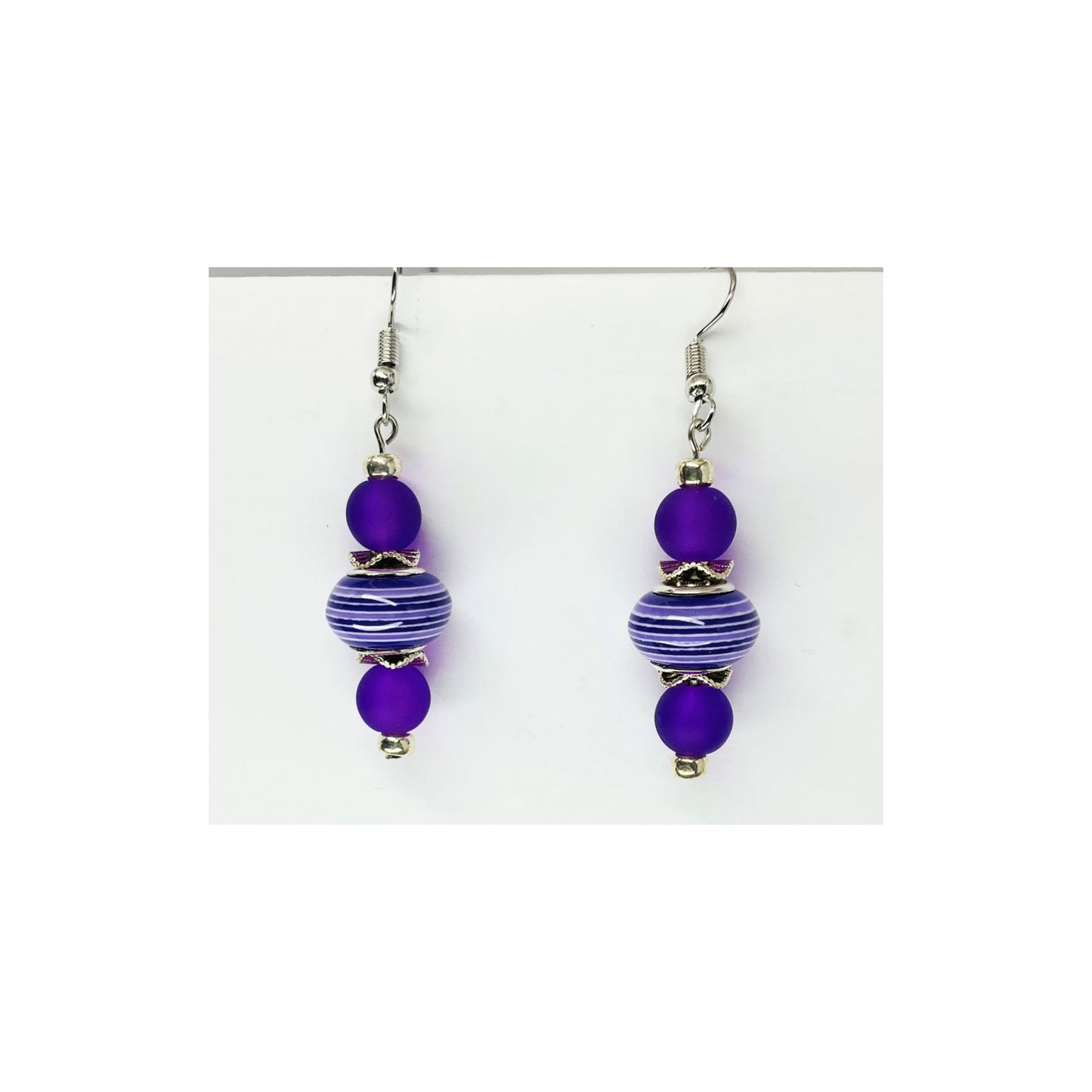 Purple Striped Bead Dangle Earring-Crafting By BB