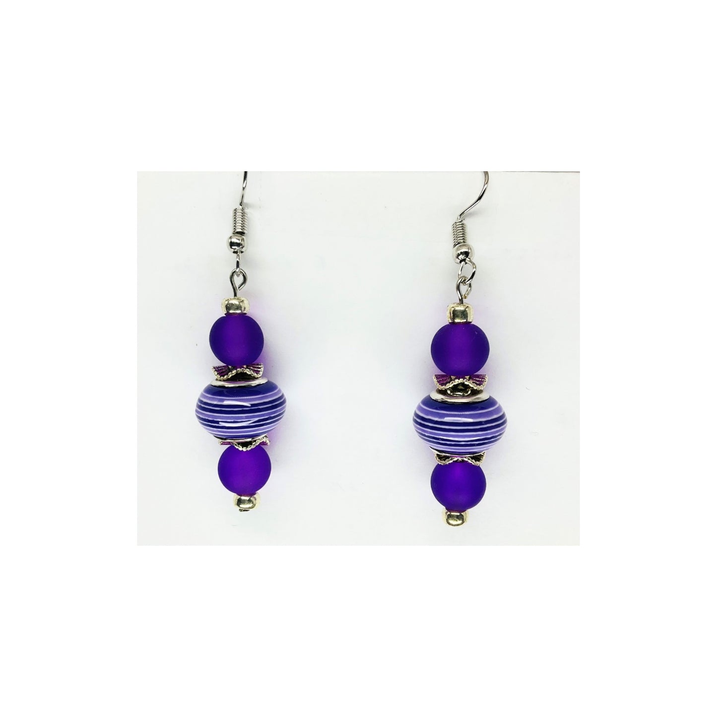 Purple Striped Bead Dangle Earring-Crafting By BB