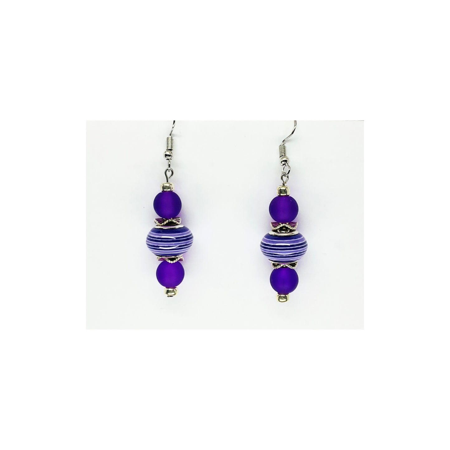 Purple Striped Bead Dangle Earring-Crafting By BB
