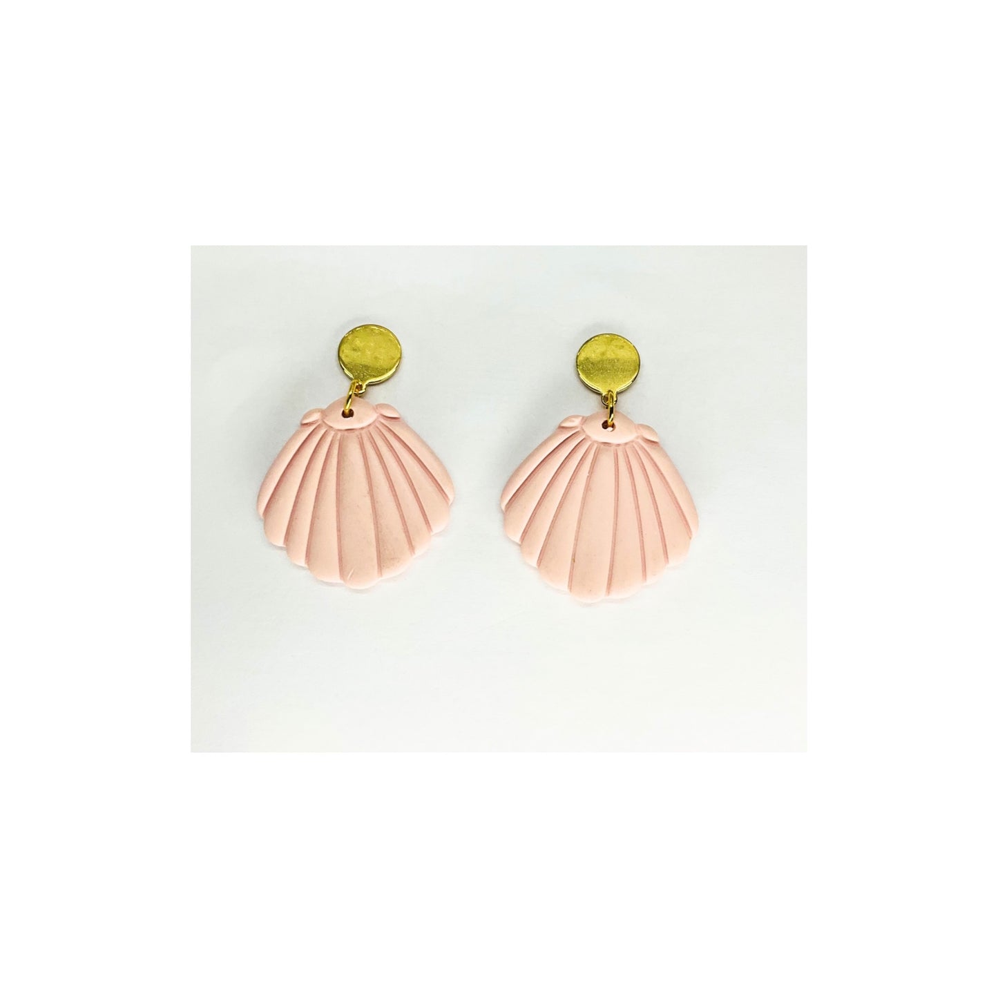 Pink Shell Dangle with Gold Button Stud Earrings-Crafting By BB