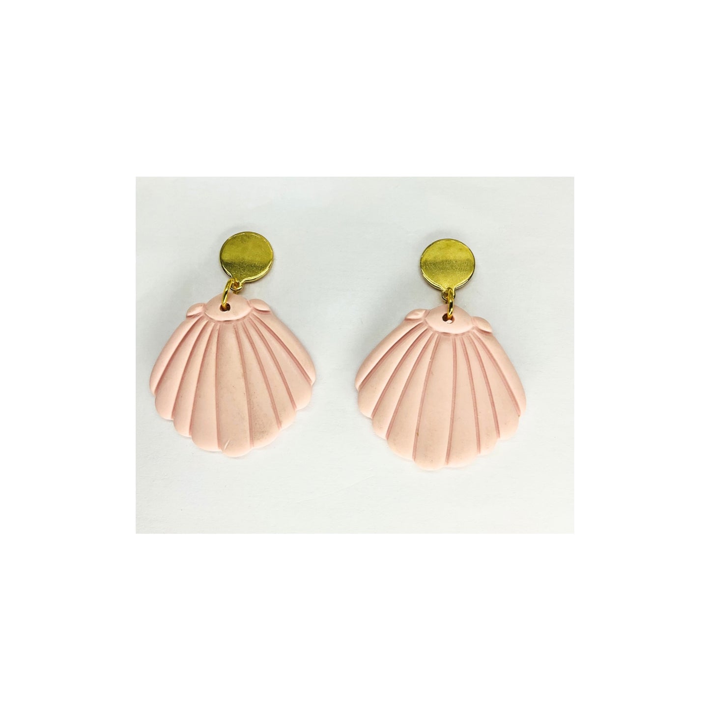 Pink Shell Dangle with Gold Button Stud Earrings-Crafting By BB