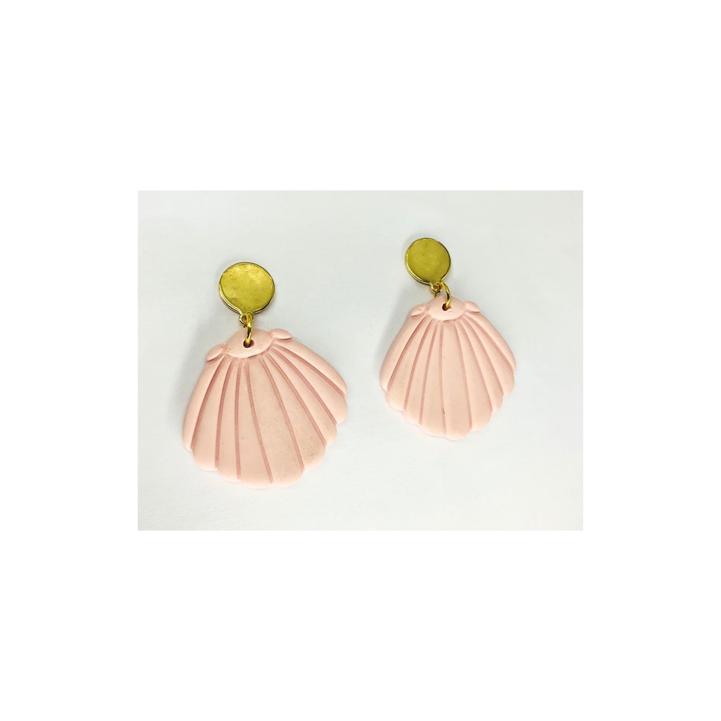 Pink Shell Dangle with Gold Button Stud Earrings-Crafting By BB
