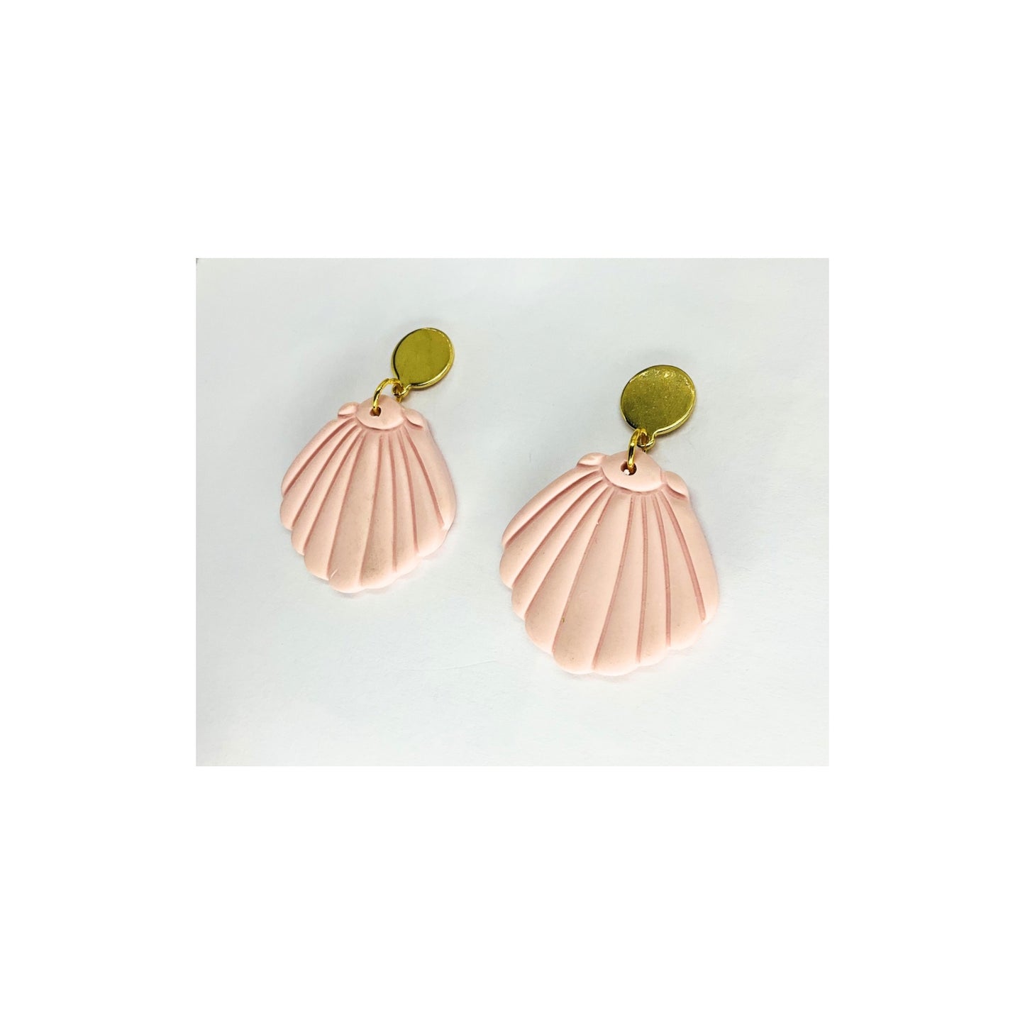 Pink Shell Dangle with Gold Button Stud Earrings-Crafting By BB